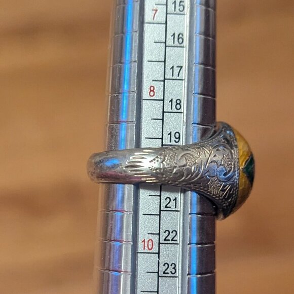 Vintage Sterling Silver Enamel Eastern Star 6 Point 925 Size 9 Dome Boho Stamped - Picture 5 of 9